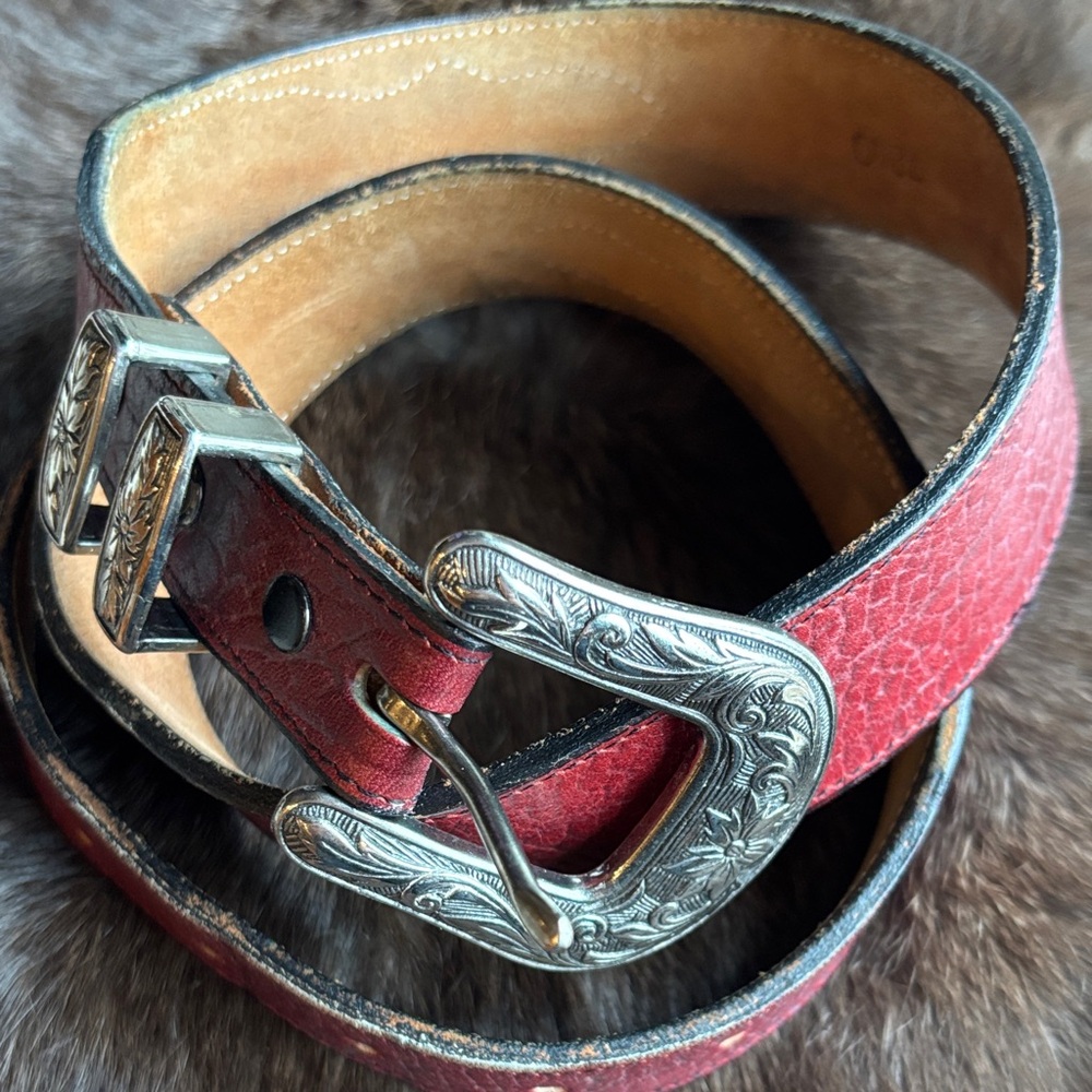 Ox blood Dun Dee Leather Belt with Silver Buckle